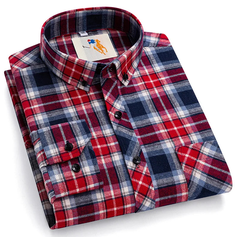 8XL Classic Plaid Men's Flannel Shirts Men Long Sleeve Casual Men's Flannel Shirts Men Long Sleeve Casual Big Size Single Pocket