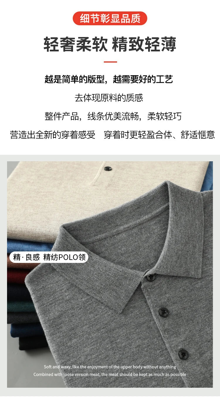 Men's Worsted Wool Kknit Pullover, Business Casual Polo Neck Sweater, Monochromatic Loose Top, Autumn and Winter Fashion, New