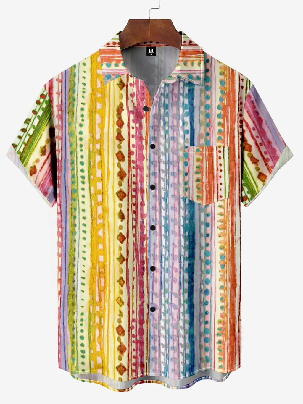 Men's Shirt Short Sleeve Colorful Stripe Print Button Shirt Summer Beach Shirt Camping Shirt Short Sleeve Men's Formal Shirt