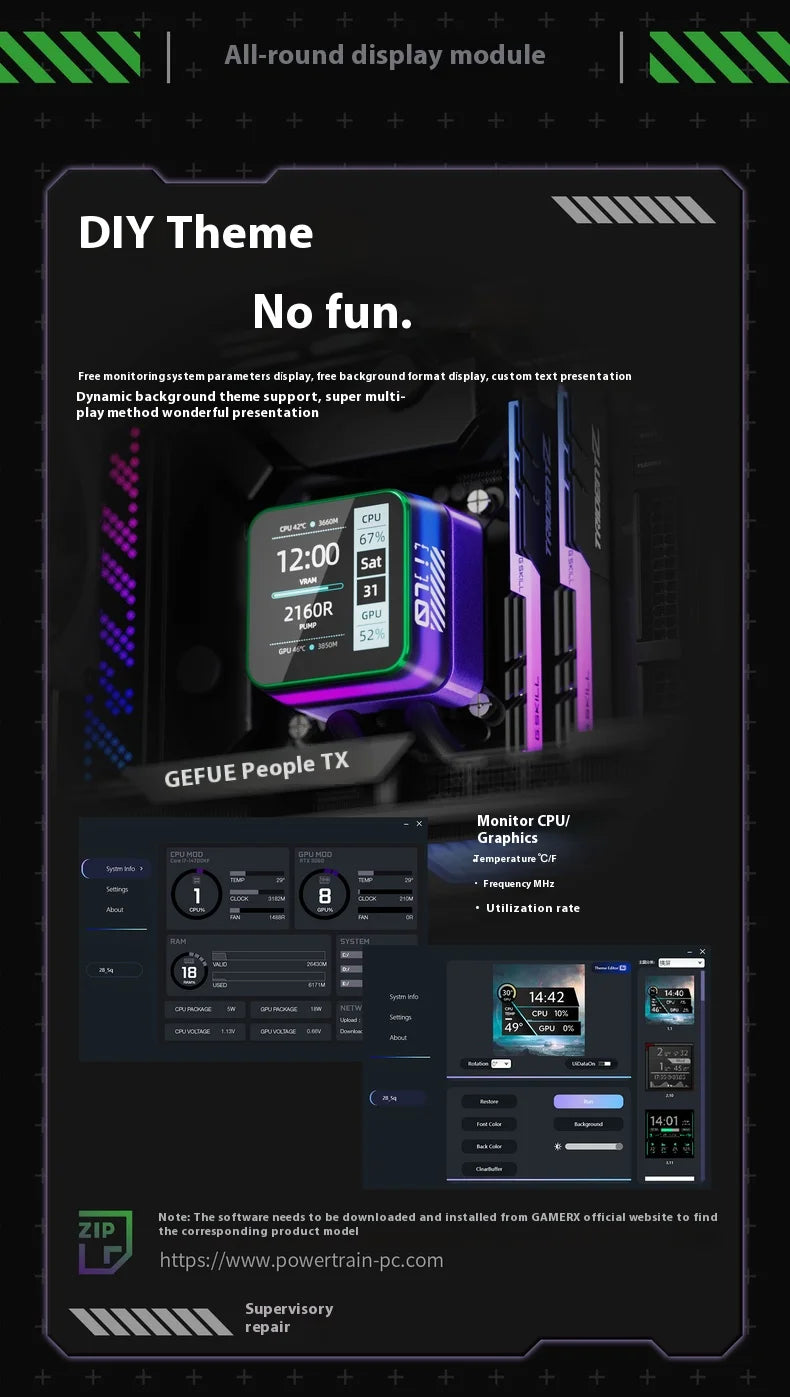 Power Train X-GAMERX S360 ARGB DIY screen display 2.73-inch LCD SCREEN Water Cooling 360mm Radiator 5V-3PIN CPU cooler