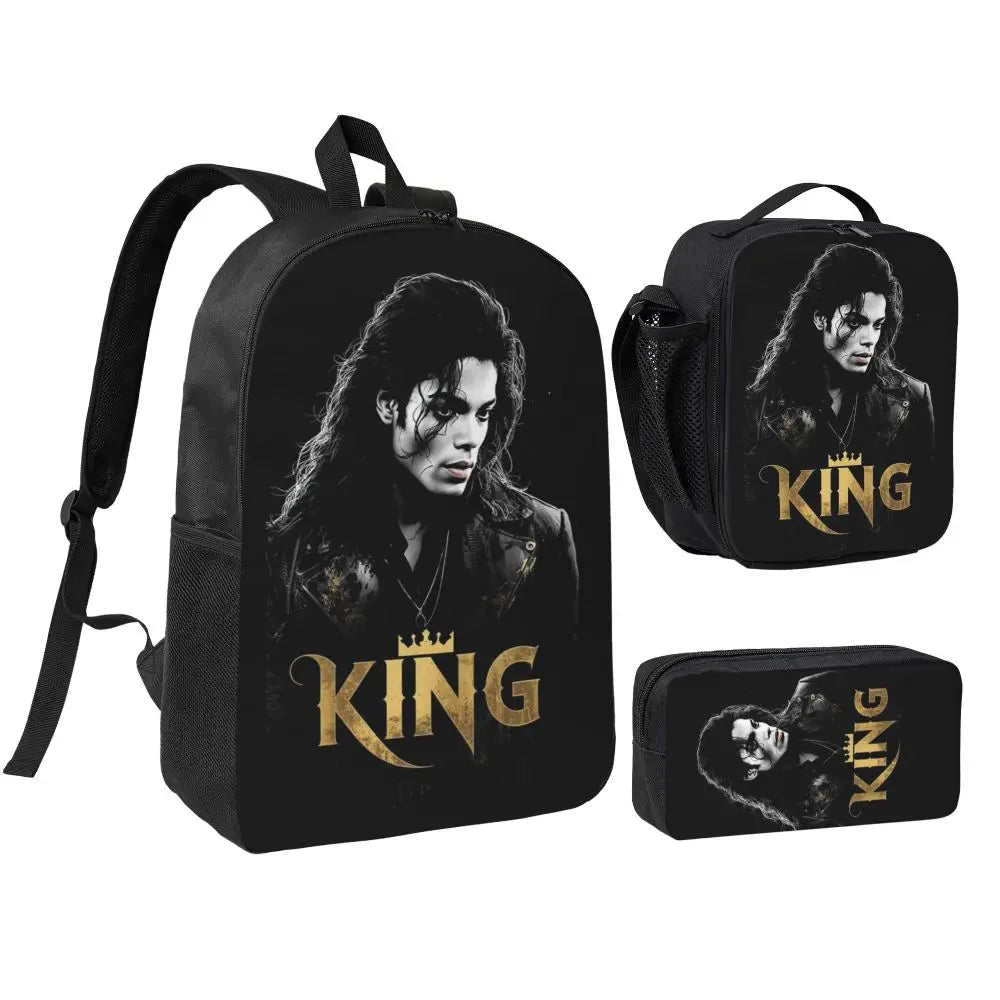 MJ Pop Legend Music 3pecs/set Backpack for Student Shoulder Bag Lunch bag Pencil Case