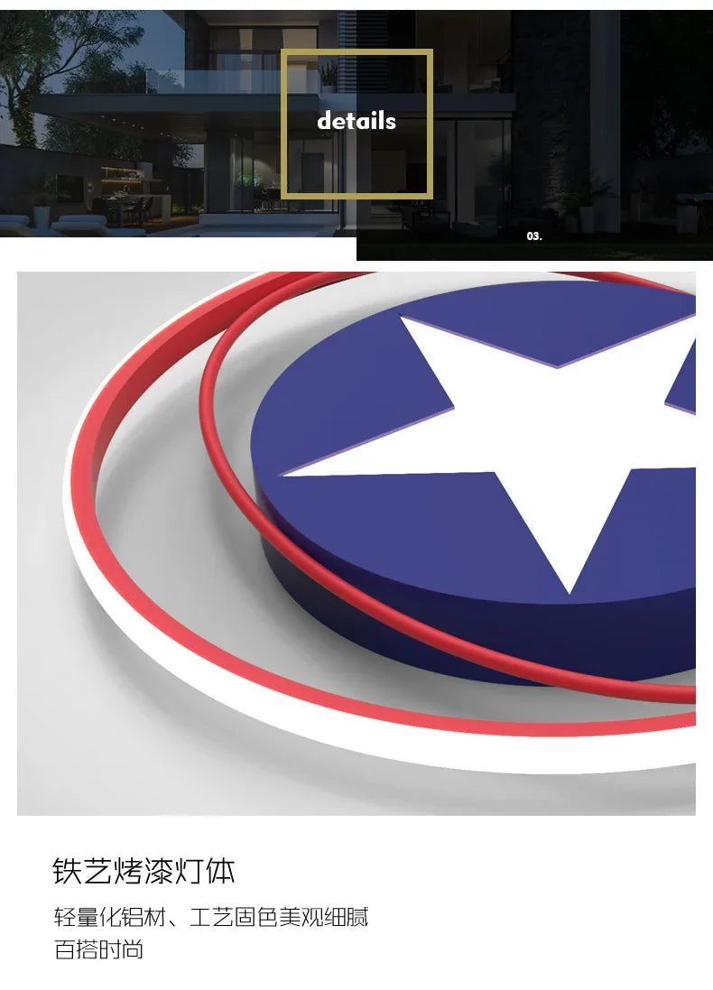 Modern Children's Room Bedroom Ceiling Light Minimalist Modern LED Ceiling Light Creative Cartoon America Captain Lighting Fixtu