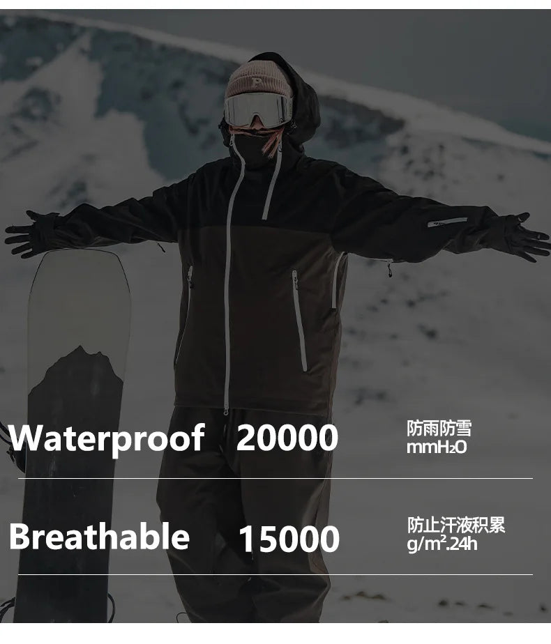 Gsou Snow Unisex Color-Block Ski Jacket Waterproof Snowboard Coat Breathable Loose Fit Women Men Professional Ski Wear