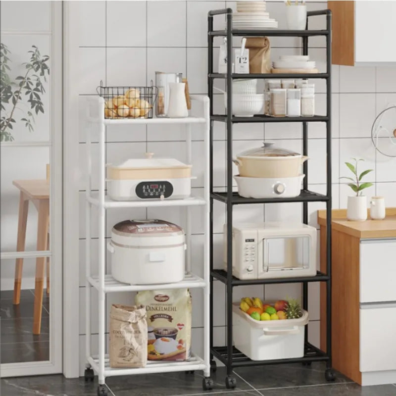 Kitchen Storage Rack Multilayer No Drill Rolling Shelf for Pots Microwave Oven Vegetables Organizer