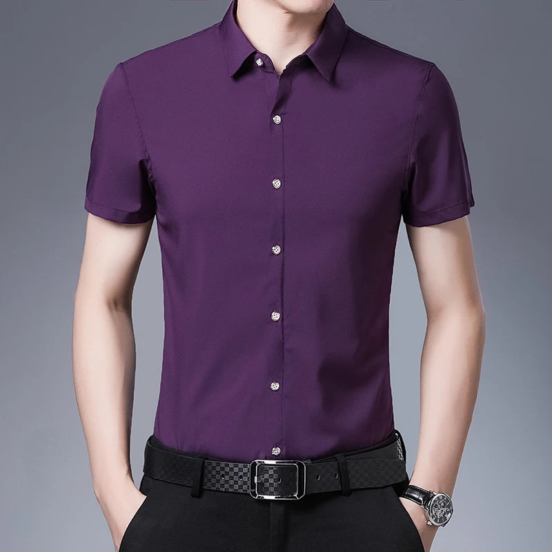 8 Colors Men's Casual Business Short Sleeved Shirt Wrinkle Resistant Fashionable Top