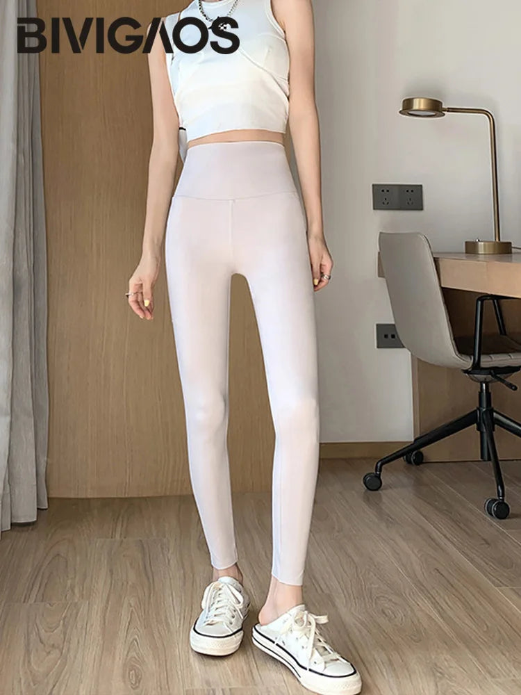 BIVIGAOS Summer New White Khaki Shark Leggings Women Thin High Waist Slim Legs Skinny Leggings Sports Fitness Leggings Spring