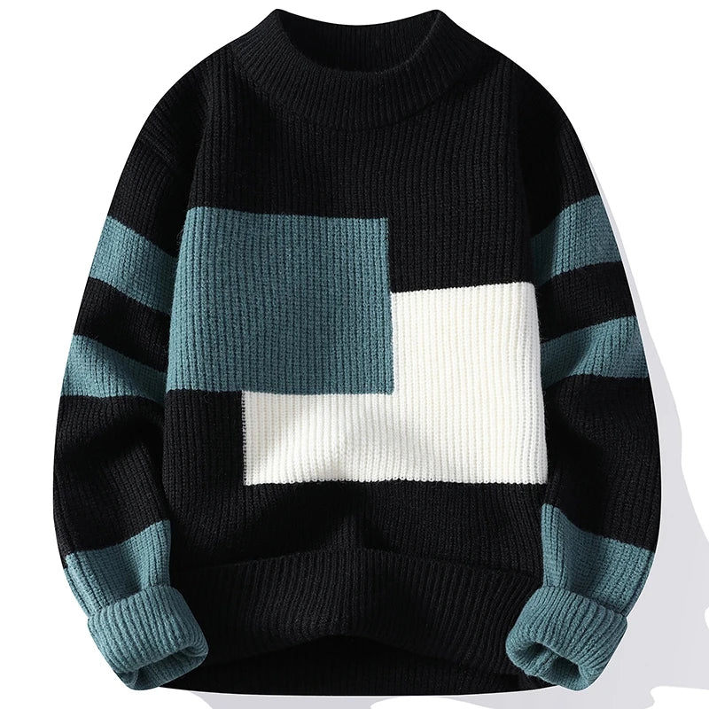 Sweaters men 2026 winter korean style mens warm sweater mens fashion sweaters Splicing color patterns Men's wool pullovers male