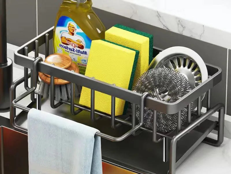 Kitchen Sink Drainage Rack Space-Saving Double-Layer Utensils Spice Storage Organizer with Tap Mounted Drip Tray