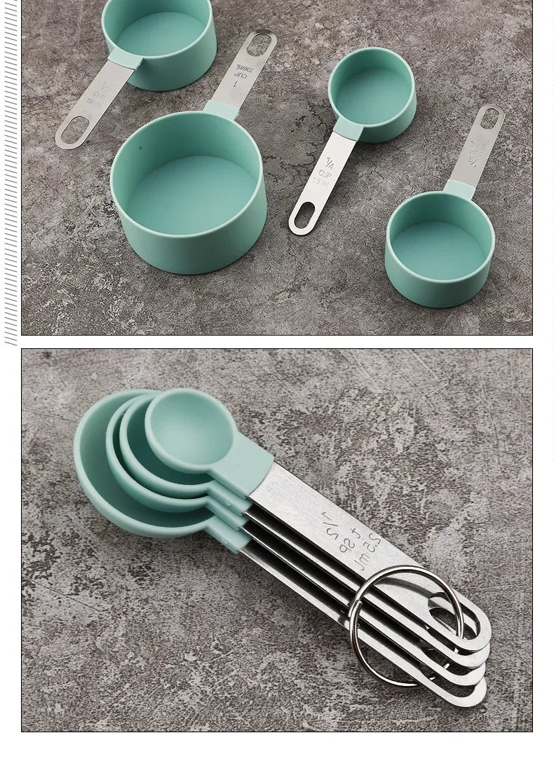 4pcs Kitchen Tools Measuring Spoons cups Set steel handleTeaspoon Coffee Sugar Scoop Cake Baking Cooking Gadgets