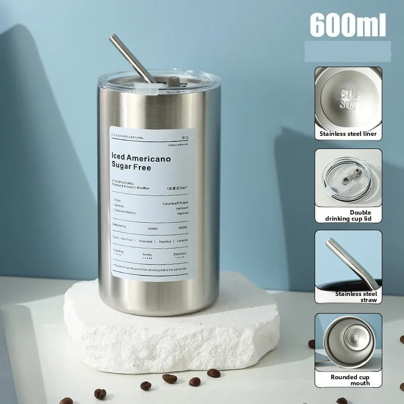 1PC High Capacity American Stainless Steel Tumbler Double Wall Insulated Coffee Cup Creative Straw Water Mug Household Goods