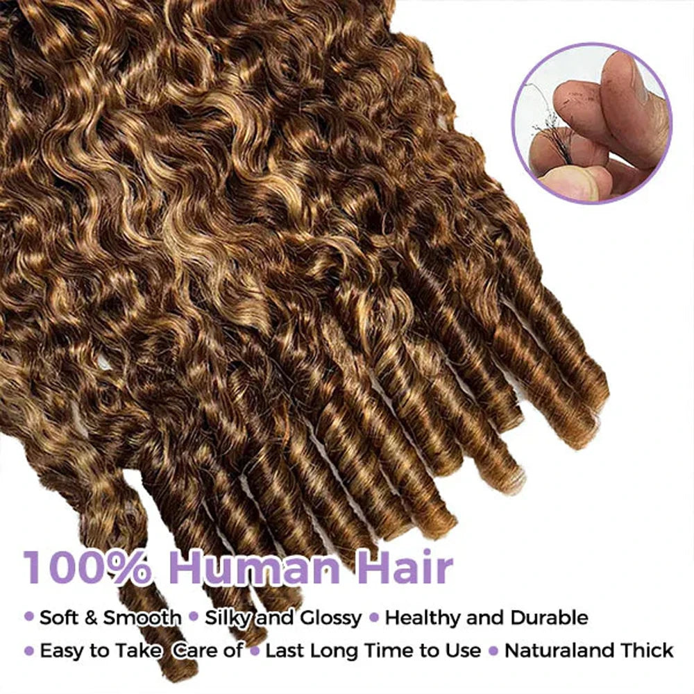 Highlight Burmese Curly Feather Crochet Human Hair Pre Looped 100% Raw Human Hair Crochet Hair Miracle Knots Crochet Human Hair