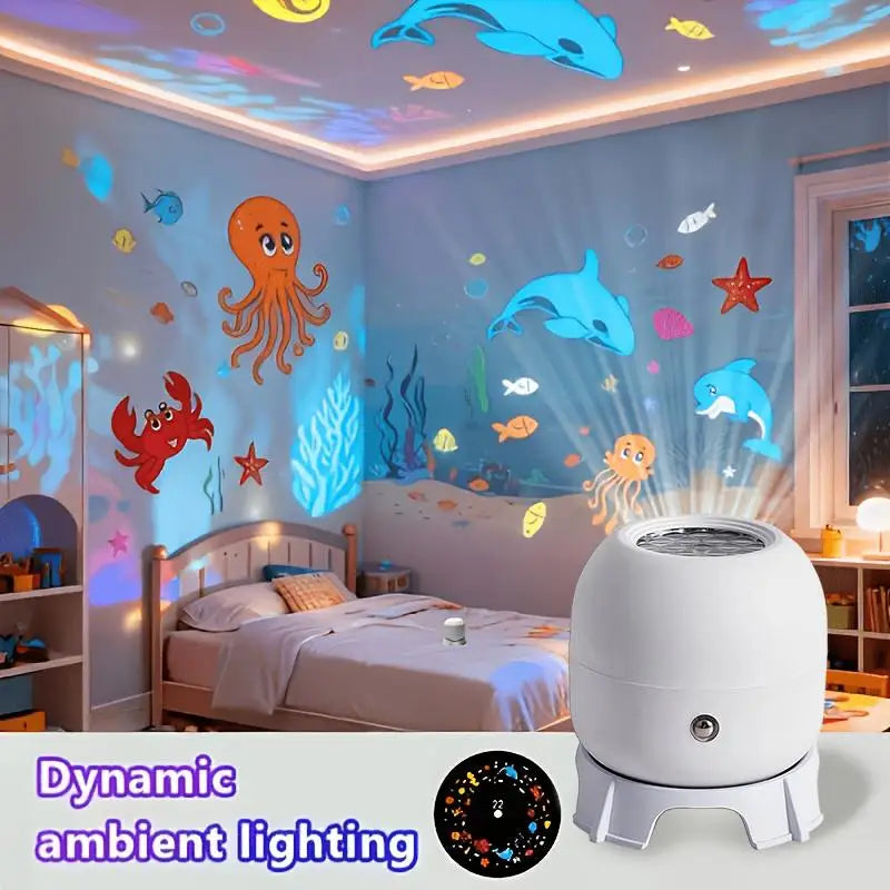 LED Ocean Projector Light 360° Rotating USB Powered Ambient Light Portable Dynamic Night Lamp for Travel Camping Use