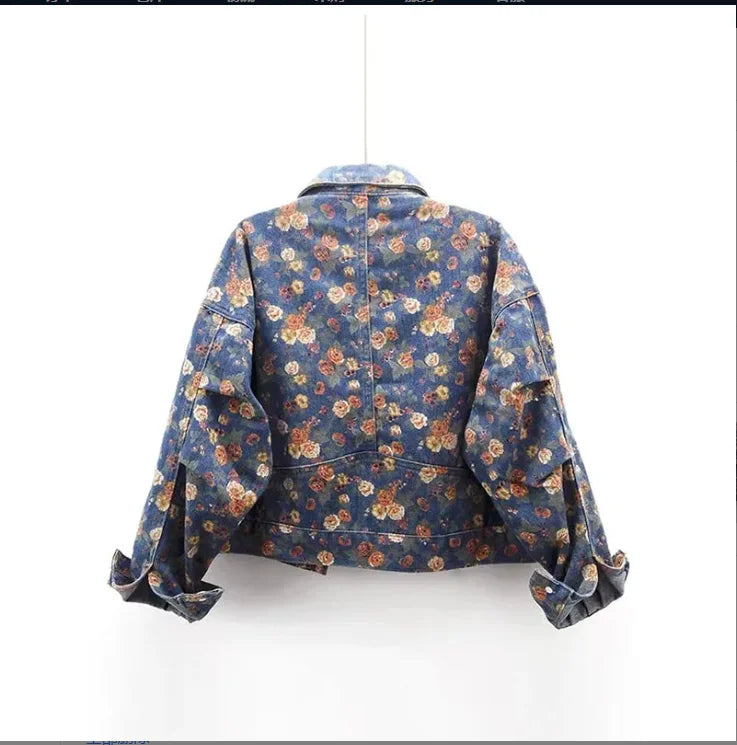 Women Denim Jacket 2025 Spring Autumn Design Sense Printing Lady Outerwear Long Sleeve Korean Version Female Cowboy Coat