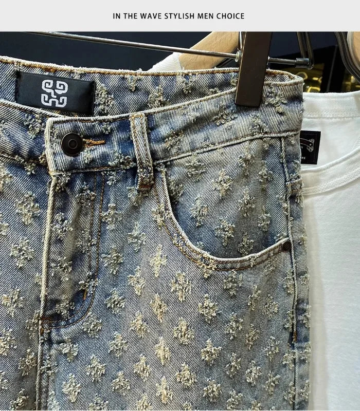 Workwear Pants, Washed Denim Shorts, Men's Denim Shorts, Designer High Street Fashion Loose Fit Fir Straight Leg Men's Shorts