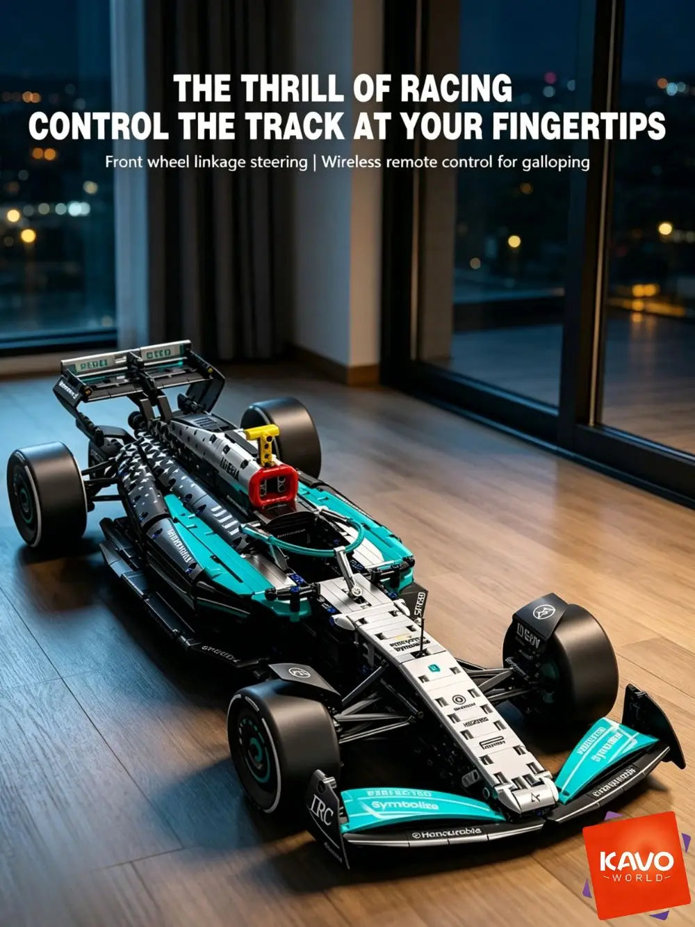 KAVOWORLD DIY Technical Champions Drift Racing Car Brick Model 1:8  Building Blocks Sports Car Puzzle Toys For Home Display Desktop Decor Interlocking Steering Mechanism Realistic Rear Wing Structure Birthday Christmas New Ye