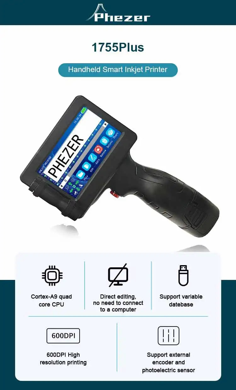 For Phezer P17 Handheld Inkjet Printer 12.7mm Portable Date Code Expiry Batch Number Logo QR Barcode Label Maker 28 Languages