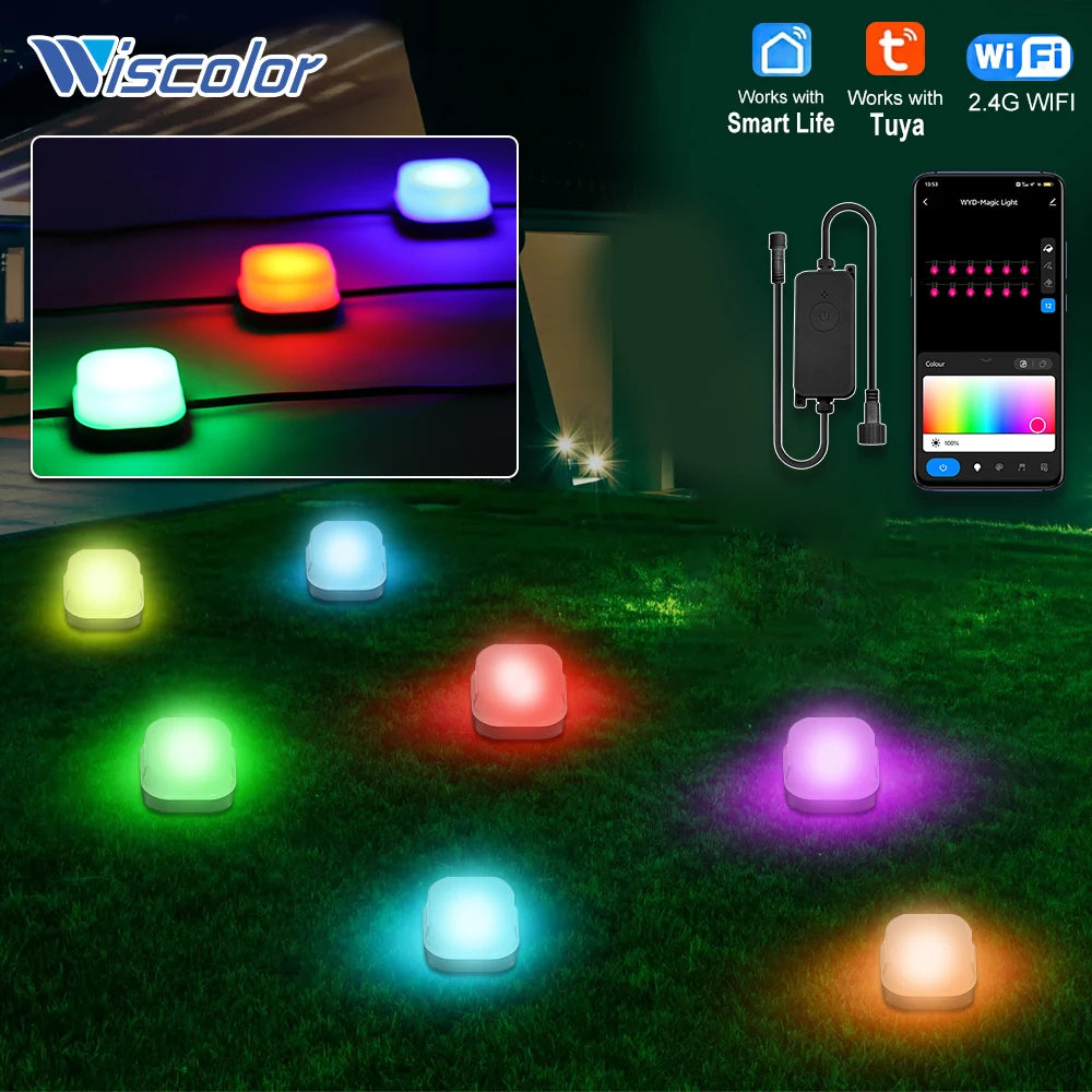 Wiscolor Smart Wifi RGB Lawn Light 30M 30Bulbs IP65 Outdoor Ground LED Light APP Control for Garden Lawn Courtyard