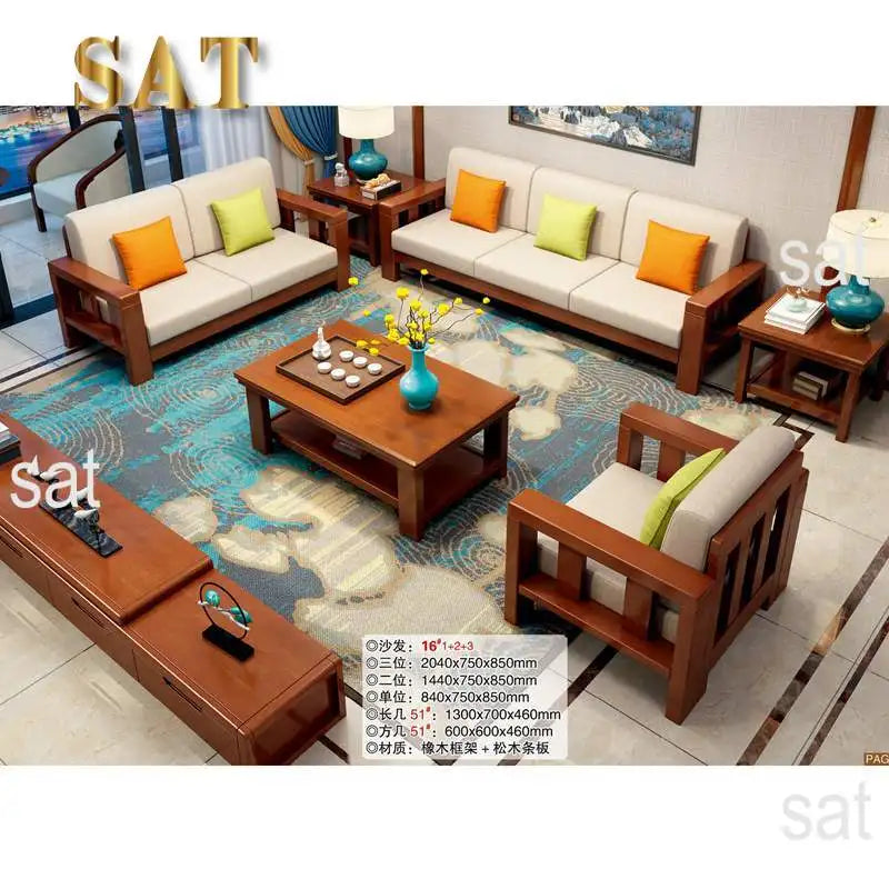 For Hot Sale Fashion Wooden Sofa Set Restaurant Furniture Modern Living Room Sectional Solid Wood  Luxury