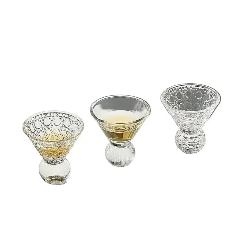 Retro Gem Pattern High Stem Glass Cup Nordic Pure Color Universal Drinkware For Ice Coffee Juice Bubble Water
