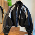 Color-Blocked Loose Casual Stand Up Collar Trench Coat Women's Spring Autumn Patchwork Short Jacket Double Zipper Outwear