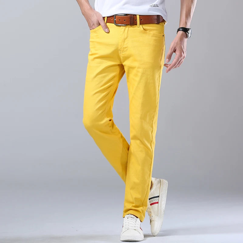 Men's Classic Denim Pants 2022 New Fashion Casual Straight Stretch Slim Fit Jeans High Quality Cotton Colorful Brand Pants