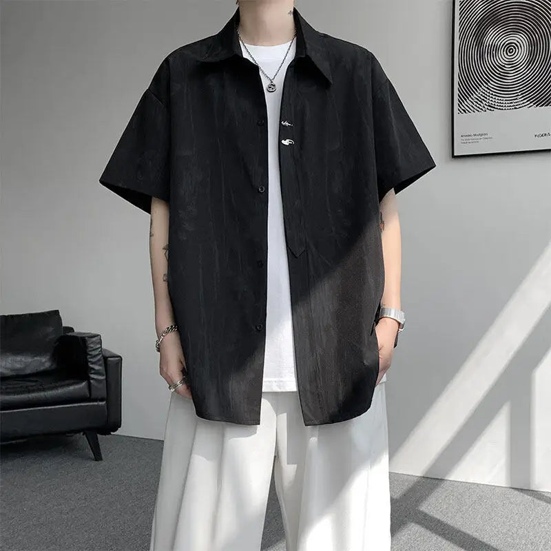 LEGIBLE Spring Summer Solid Shirts Men Casual Oversized Three Quarter Shirts Male Loose Fit Shirt for Man