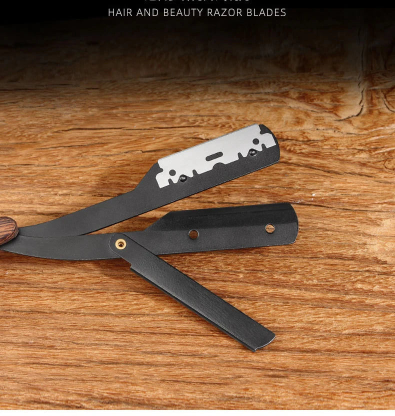 wooden trimmer manual shaver professional straight edge stainless steel sharp barber razor folding shaving blade shave beard cut