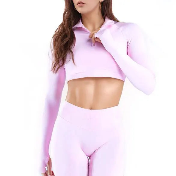 NCLAGEN Crop Zippy Fitness Top Long Women Sleeve GYM Clothes Seamless Running Workout Quick Dry Pilates Sports Yoga Shirt