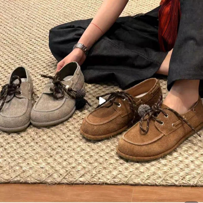 Women Flats Shoes Suede Lace Up Sport Running Women Shoes Autumn Designer Brand Walking Loafers Running Comfortable Work Shoes