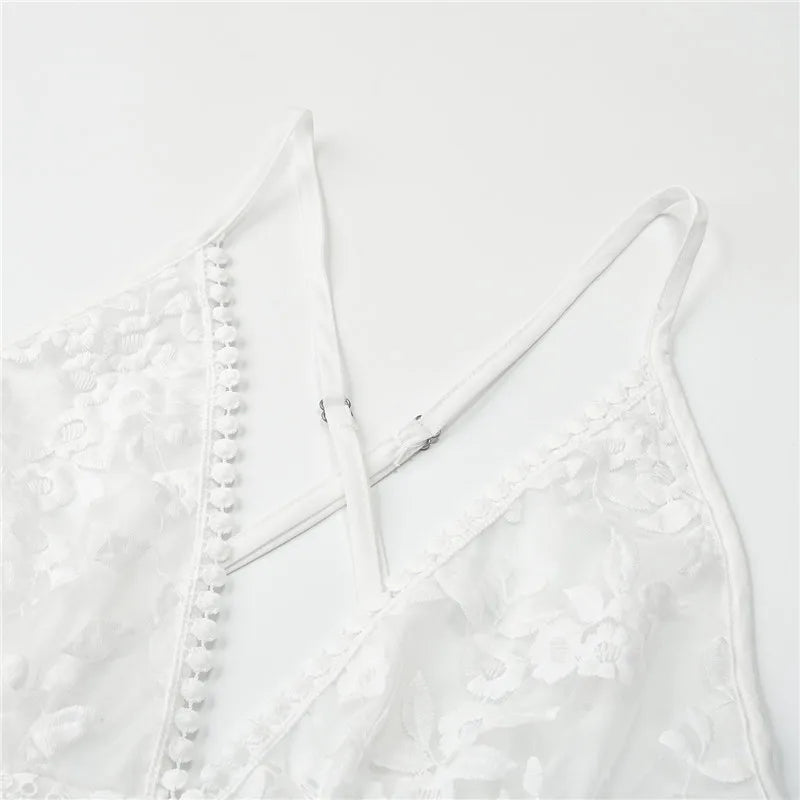 New Women Party Lace Flower Backless Mini Dress Summer Sexy Sling Spaghetti straps Deep V Neck Wedding Club Vestidos