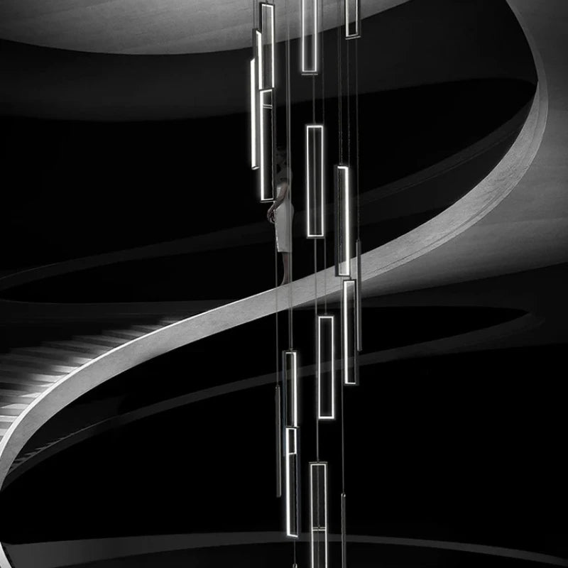 Modern Simple Staircase LED Chandeliers Aluminum Squarer Pendant Lights Loft Villa Duplex Exhibition Hall Decor Lighting Fixture