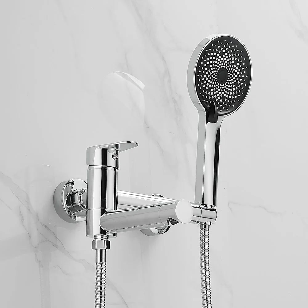 Shower Faucet Black Brass Wall Mount Bathtub Faucet Shower Square Style Handheld Single Handle Luxury Bathroom Mixer Tap 877910