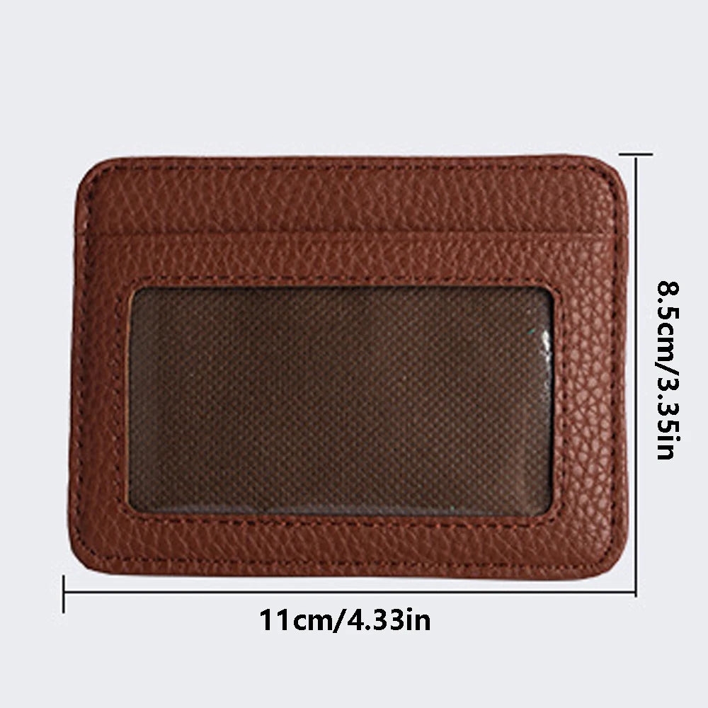 1Pcs Lychee-Patterned Ultra-Thin Card Holder with Id Window, Multi-Card Slot Mini Portable Card Holder with Coin Compartment, Unisex Daily Card Holder