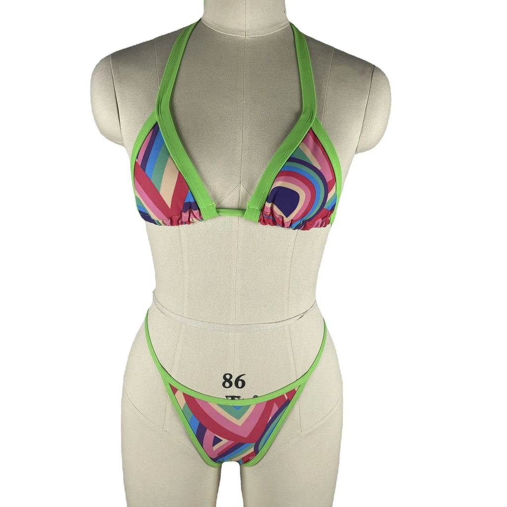 Sexy Bikini Swimsuit Digital Print Two-Piece Women's Triangle Soft Pack Swimwear Trendy Floral Pattern without Shoulder Straps