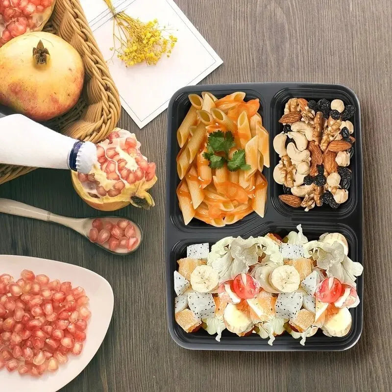 10PCS Lunch Boxes Compartments with Lids Disposable Bento Boxes Kitchen Storage Bento Fruit Takeaway Food Containers