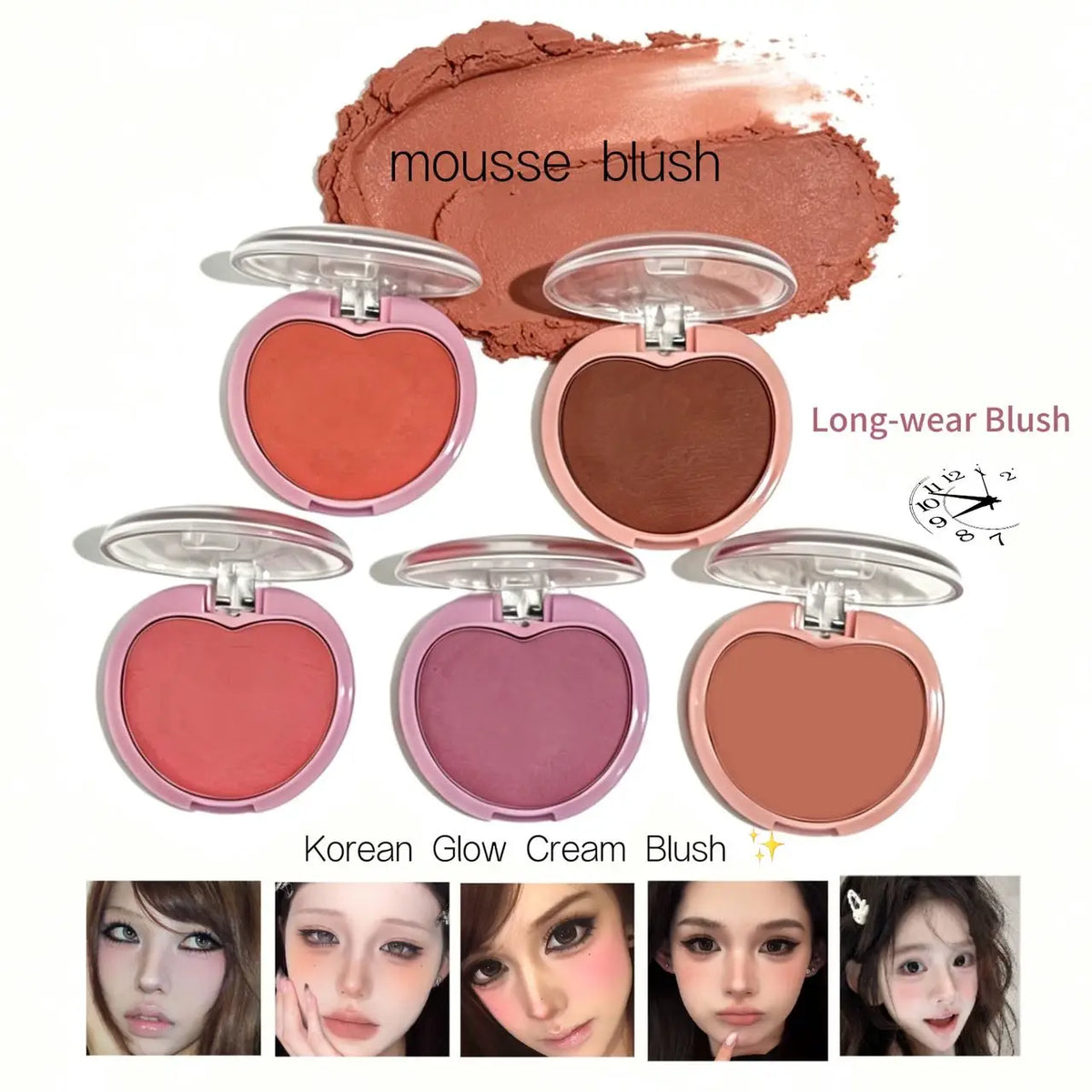 Herorange Sweet Cream Blush Balm Multi-Use Cheek Lip Eye Blush Long Wear Blendable for Beginners