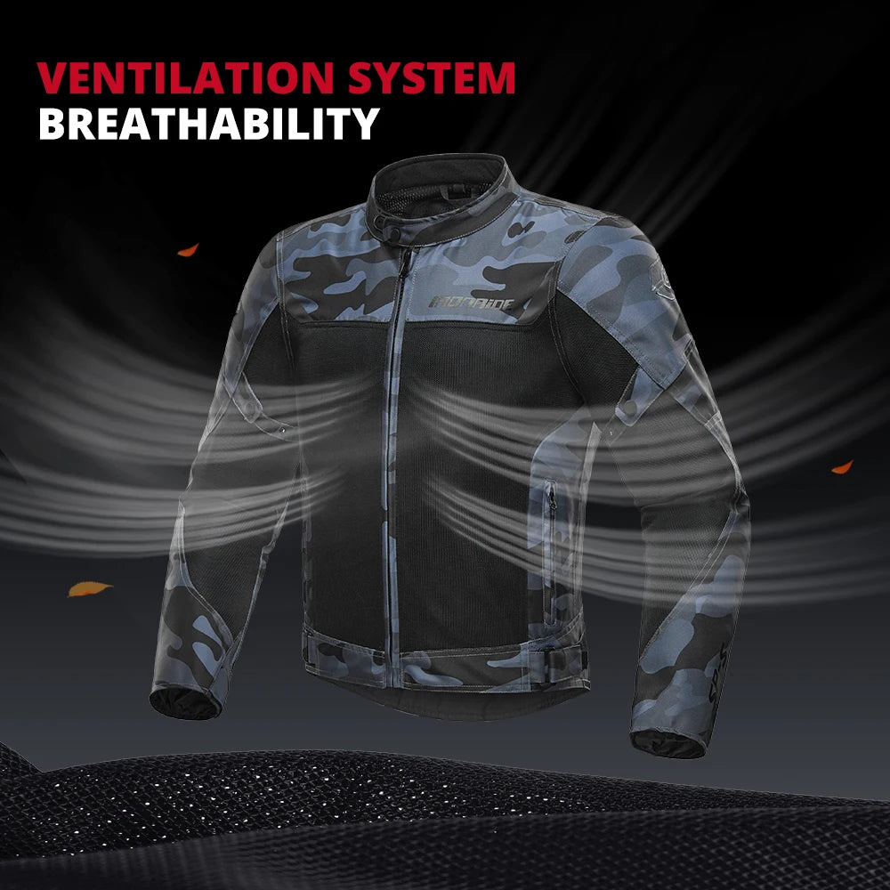 Men's Motorcycle Jacket Outdoor Riding Motorbike Jacket Mesh Breathable Anti-Fall Motocross Clothing With 5pcs Protector