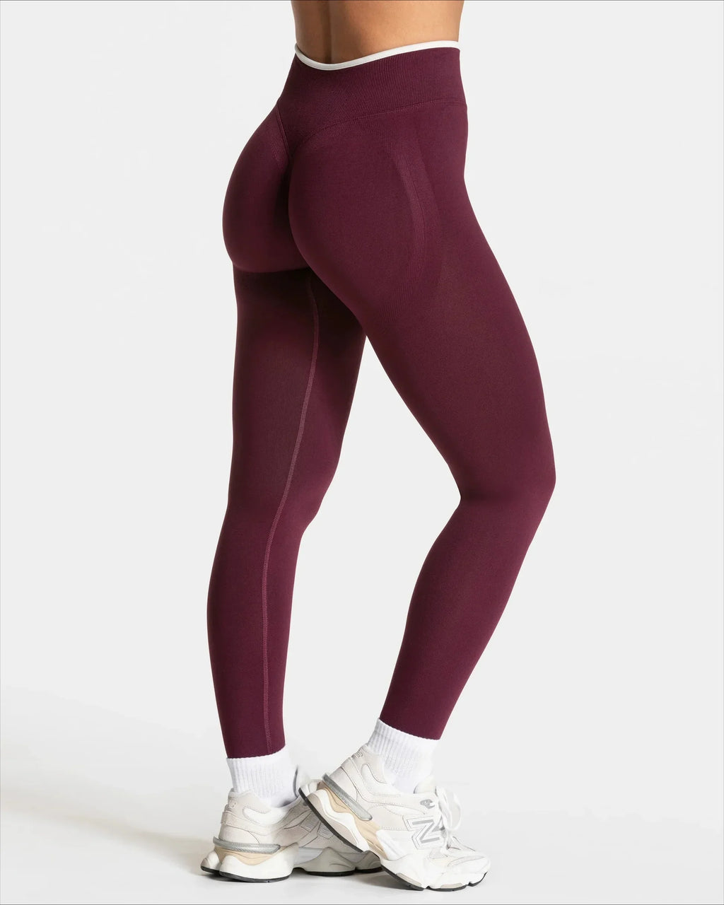 Women's Seamless Gym Solid Color Sports Pants White Edge Waist Tight High Waist Hip Lifting Yoga Pants Running Exercise Pants