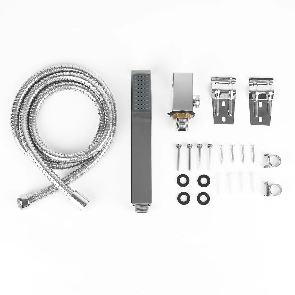 4 in 1 shower panel, shower system complete set rain shower, waterfall, massage side jets, wide hand shower, 1-button switch