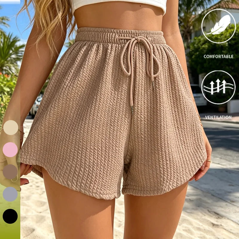 Loose Casual Large Sports Pants Women Summer Shorts High Elastic Lace Up Drawstring Wide Leg Sweat Fitness Running Shorts