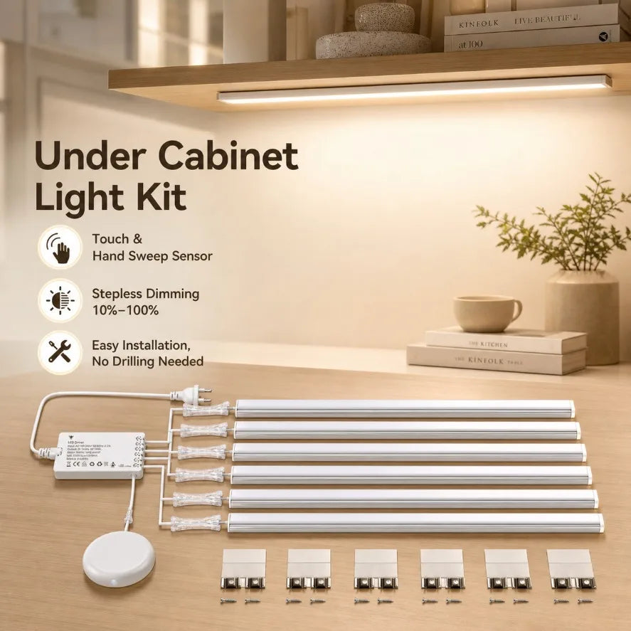 1~6Pcs Touch Sensor Switch Mirror Dimmable Sync Cabinet Light LED Strip Kitchen  Pantry Showcase Bedroom Closet Kitchen Lamp