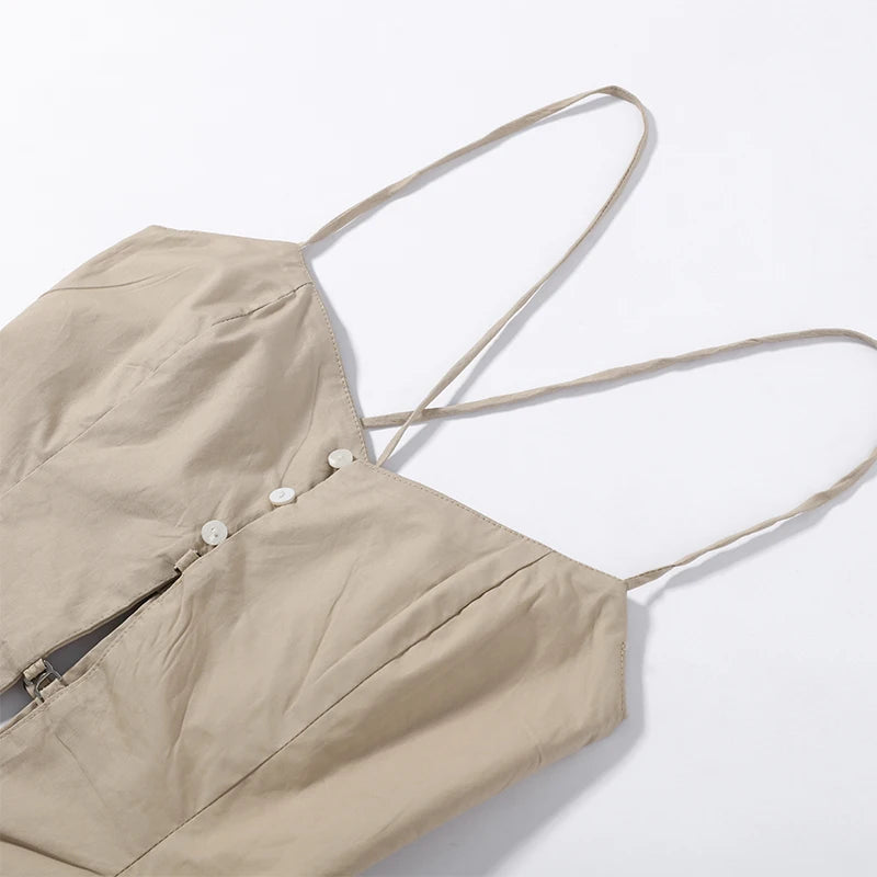 Women 2 Piece Pant Sets Women Khaki Spaghetti Strap Corset Cami Top Pocket Wide Leg Cargo Pants 2026 Matching Vacation Outfits