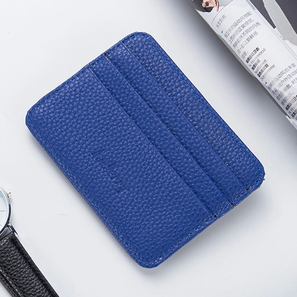 1Pcs Lychee-Patterned Ultra-Thin Card Holder with Id Window, Multi-Card Slot Mini Portable Card Holder with Coin Compartment, Unisex Daily Card Holder