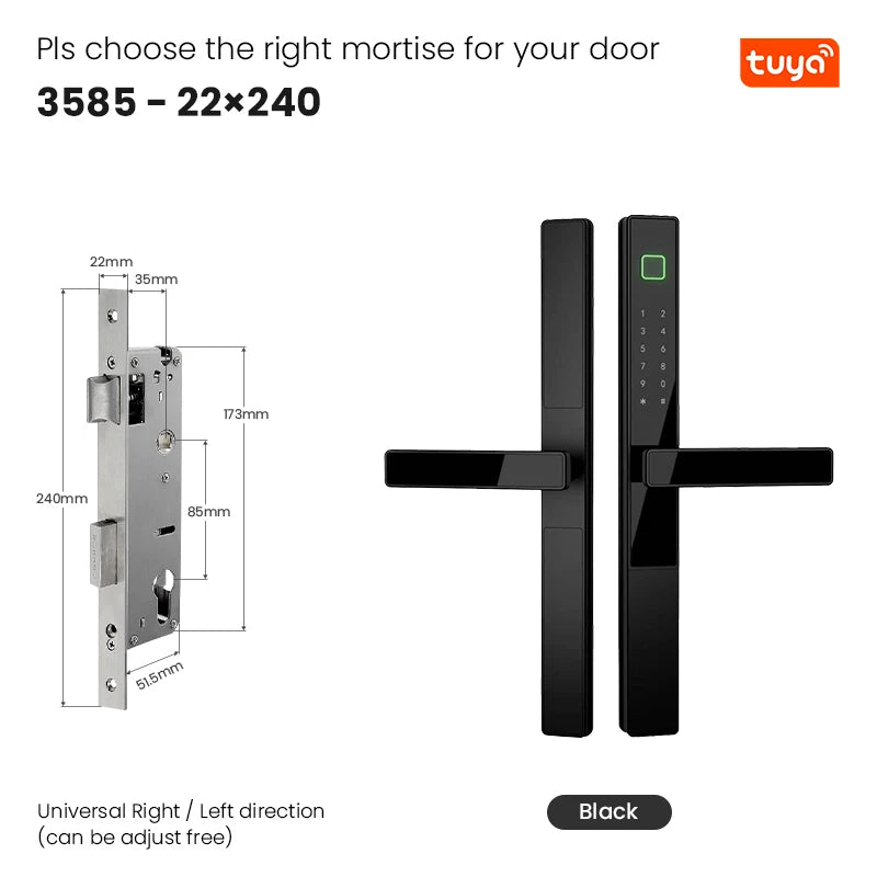 Smart Fingerprint Door Lock 34mm Ultra Narrow No Drilling Replacement TTLock App Anti Peep Password IC Key For Sliding Doors