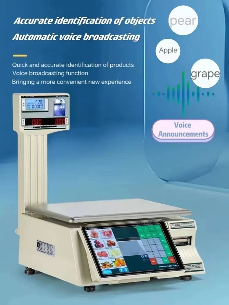 Weighing TM-F66 30kg AI Touch Screen Supermarket Label Scale Cash Register Hot Label Scale Weighing Scale