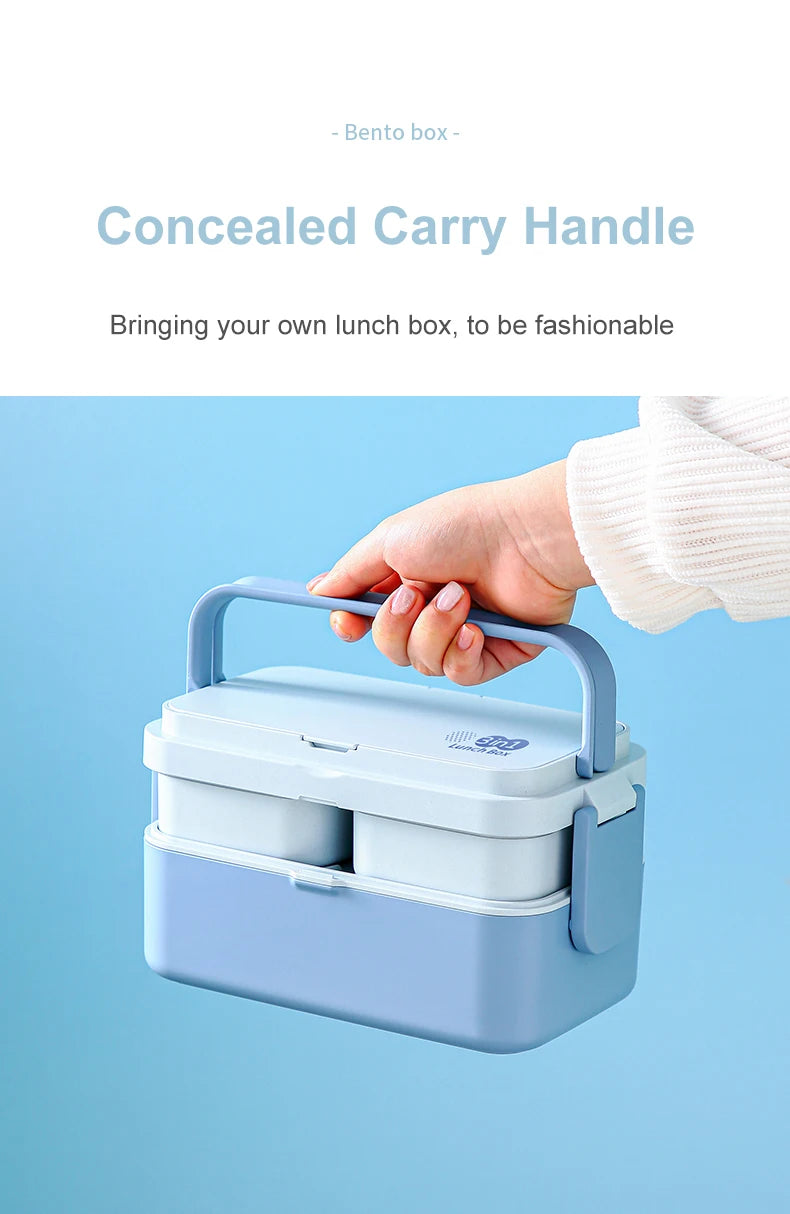 Picnic Lunch Box Bamboo Fiber 3in1 Double Layer Microwavable Bento Box Food Storage Containers school Child Lunch Boxes for Kids