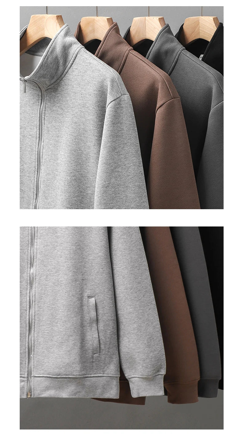 DUKEEN PIQUE Fabric Men's Casual Sweatshirts Spring and Autumn Solid Color Stand Collar Zipper Cardigan Coat Men's Clothing