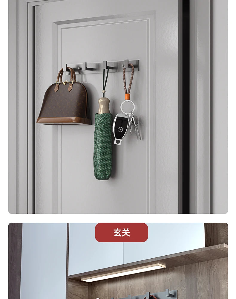 Bathroom Hardware Robe Hooks Matte Black/Gun Grey Color Wall Mounted Clothes Coat Hanger Towel Storage Space Aluminum FR203
