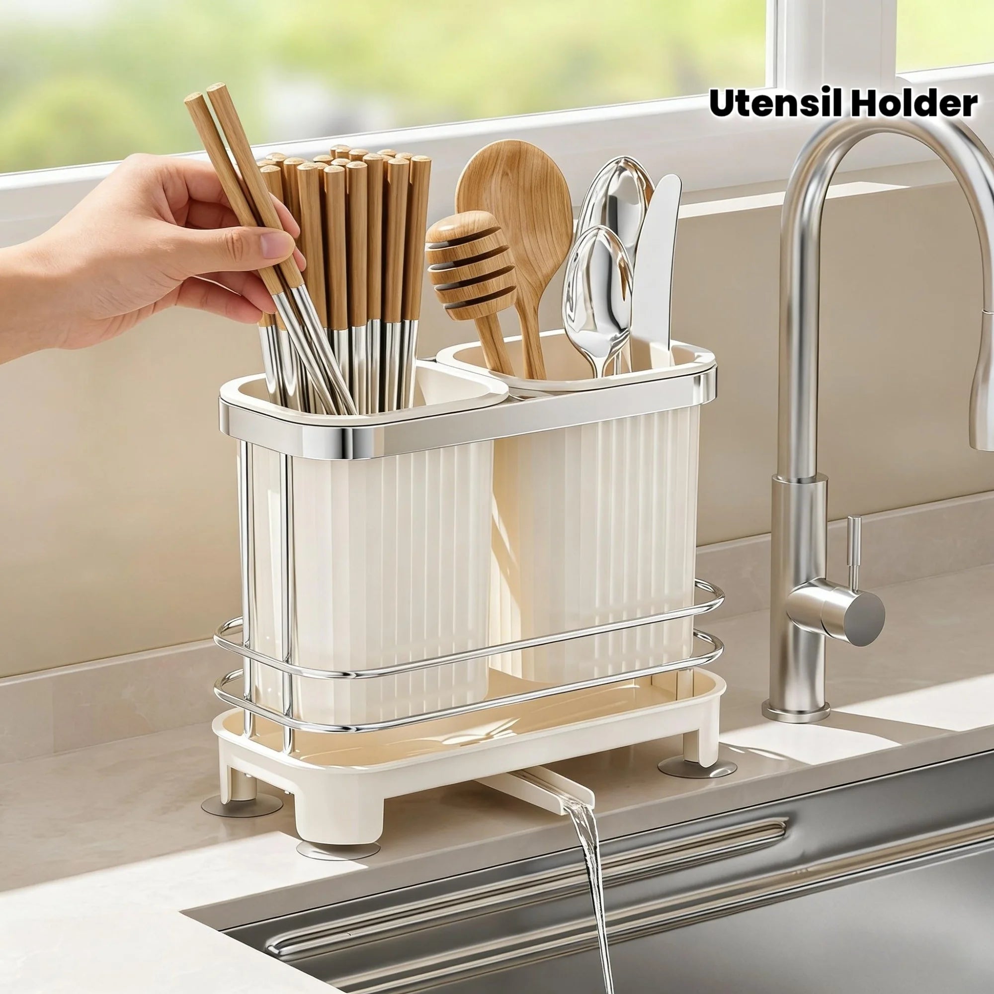 Kitchen Countertop Storage Organizer Self Draining Cutlery Drainer Utensil Holder Spoon Chopstick Cage For Household Use