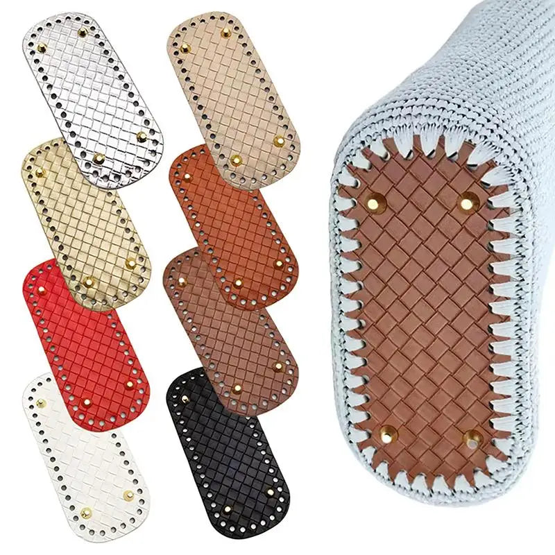 Handmade Leather Bag Bottom 18x8cm Woven Pattern DIY Accessories for Knitting Crochet Purse Making